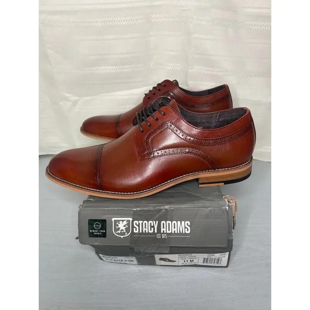 Stacy Adams Dickinson Cap Toe Oxford Cognac Mens Size 11M Dress Shoes